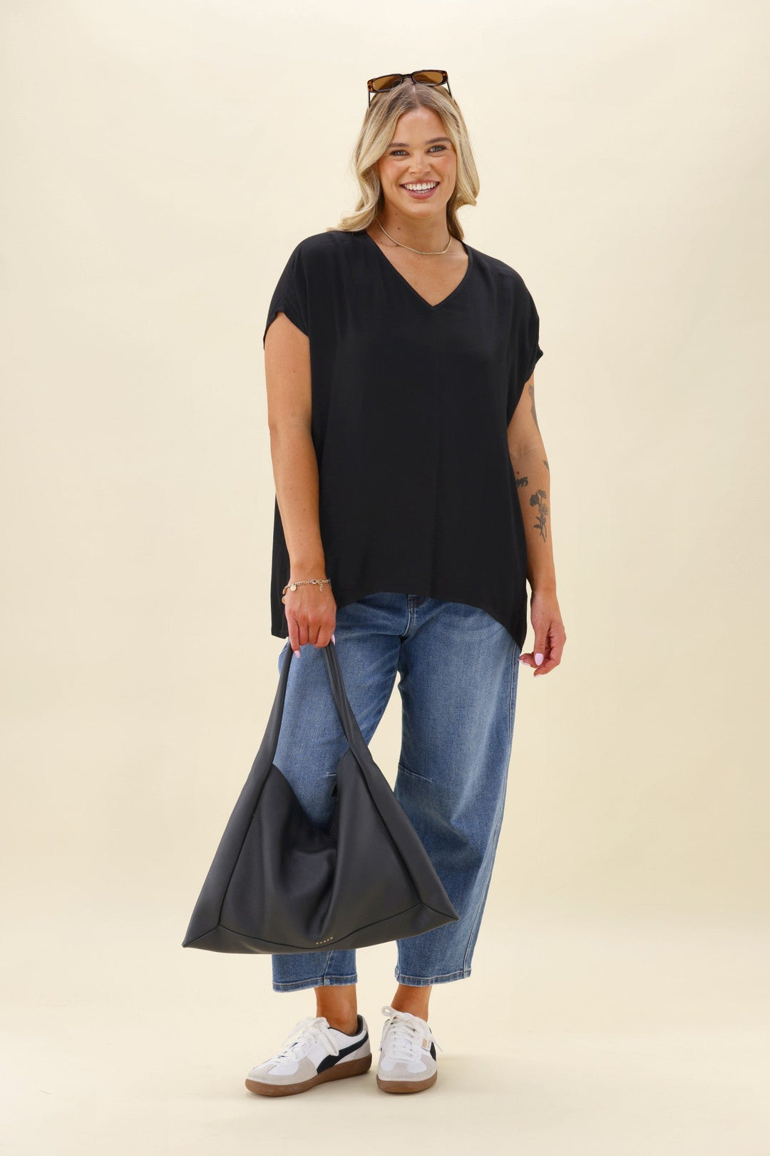 Label Summer Essential Drape V Neck Top Black