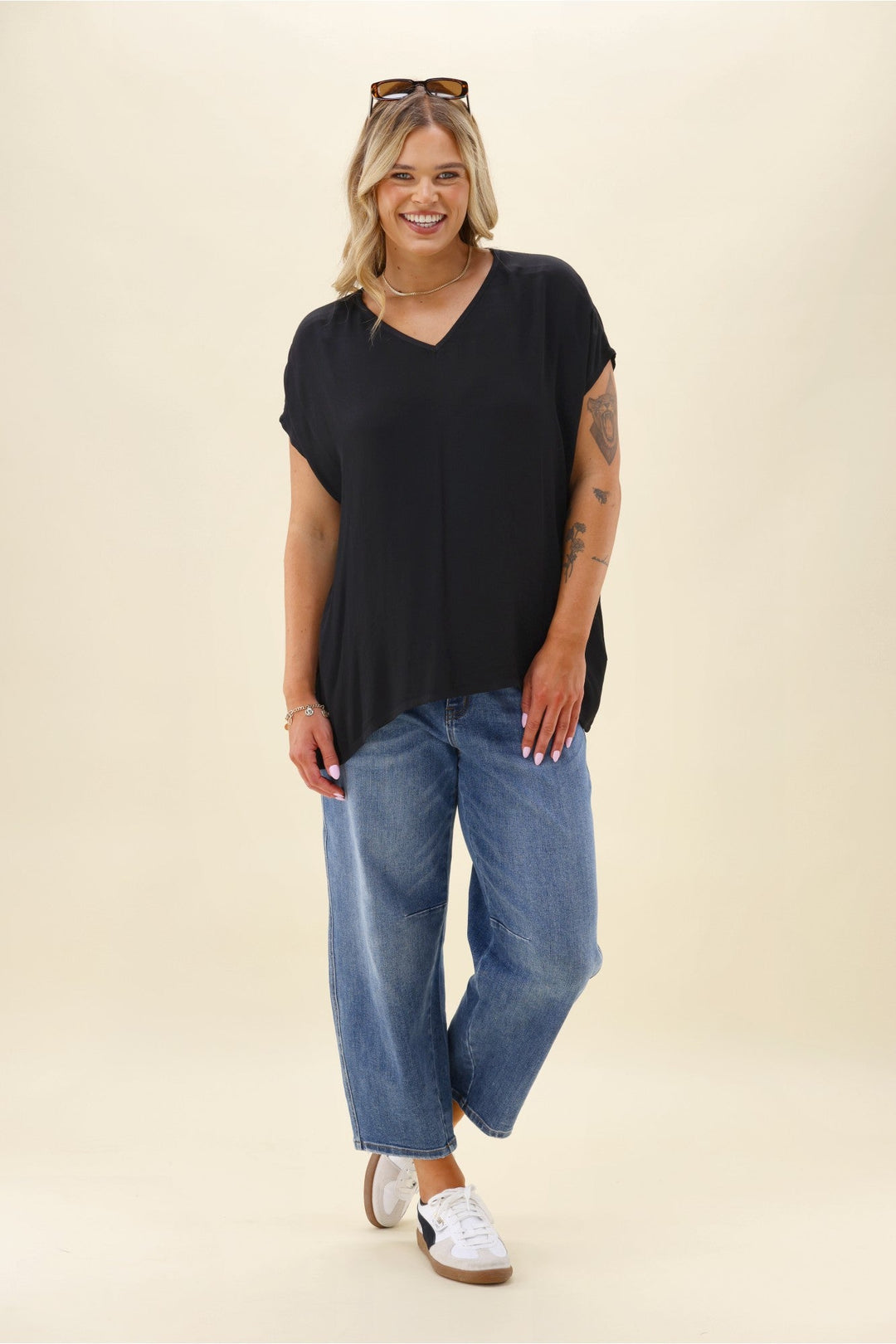 Label Summer Essential Drape V Neck Top Black