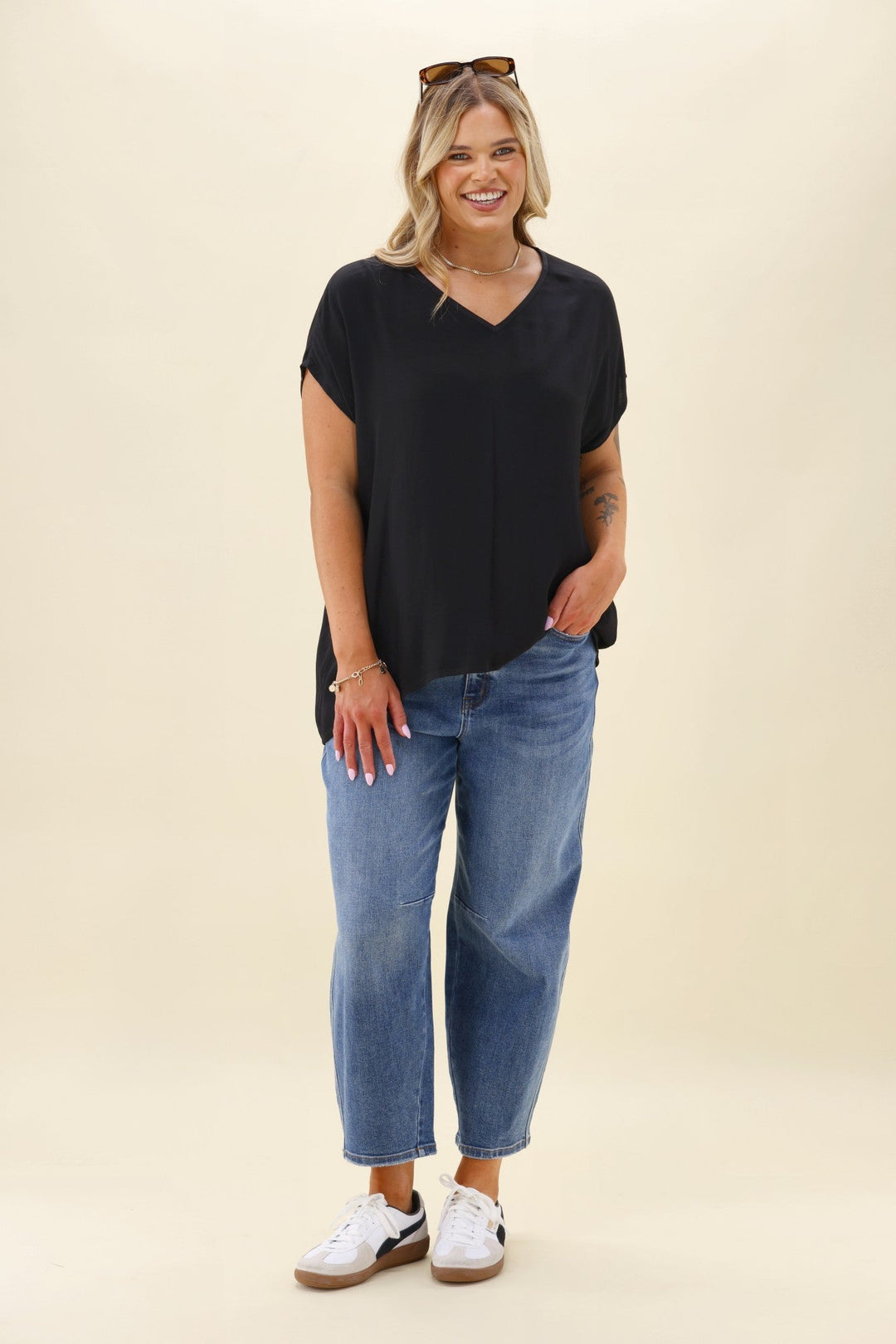 Label Summer Essential Drape V Neck Top Black