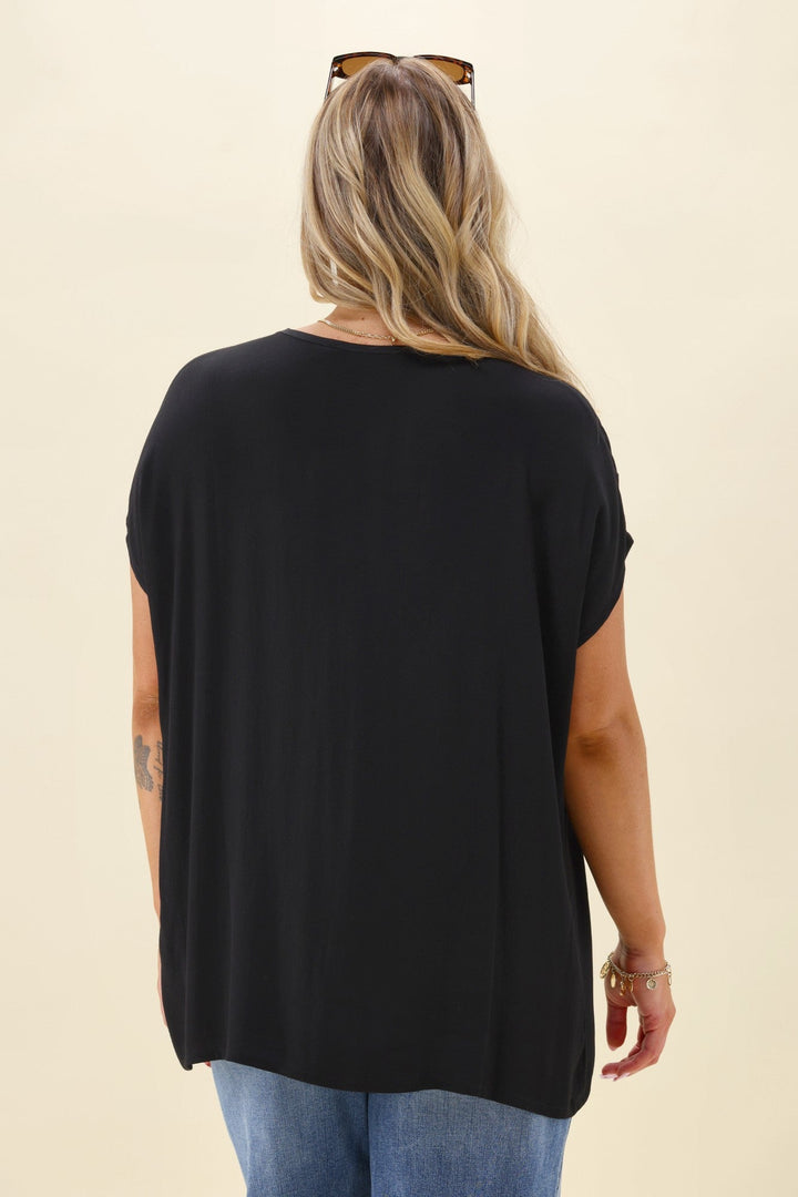 Label Summer Essential Drape V Neck Top Black