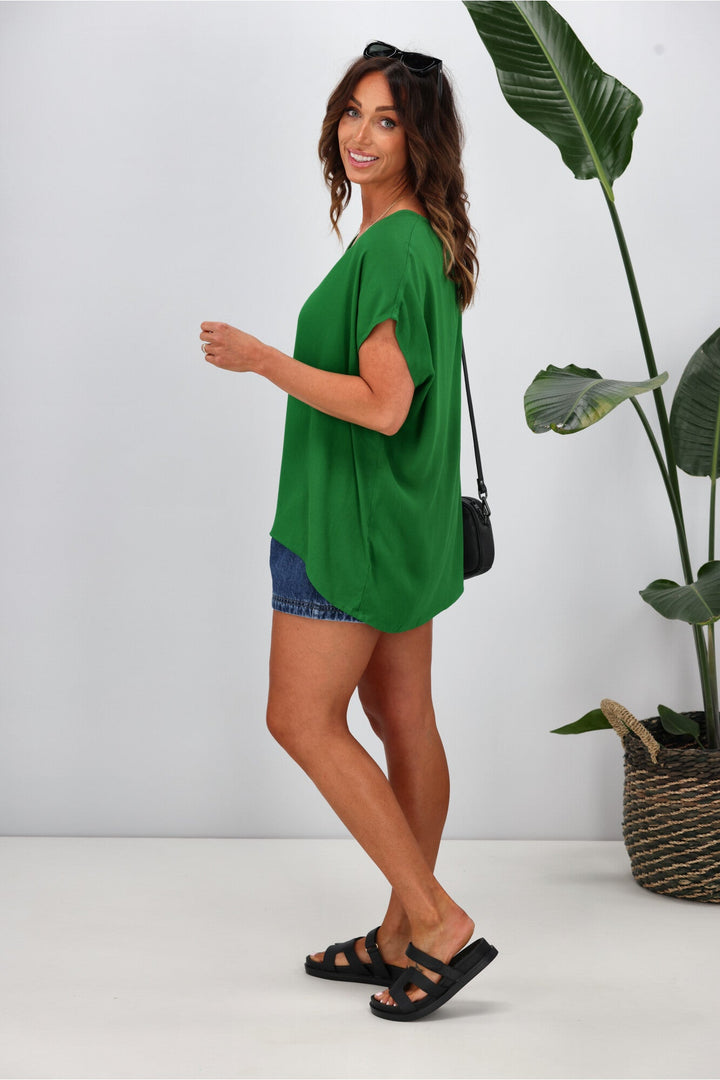 Label Summer Essential Drape V Neck Top Green