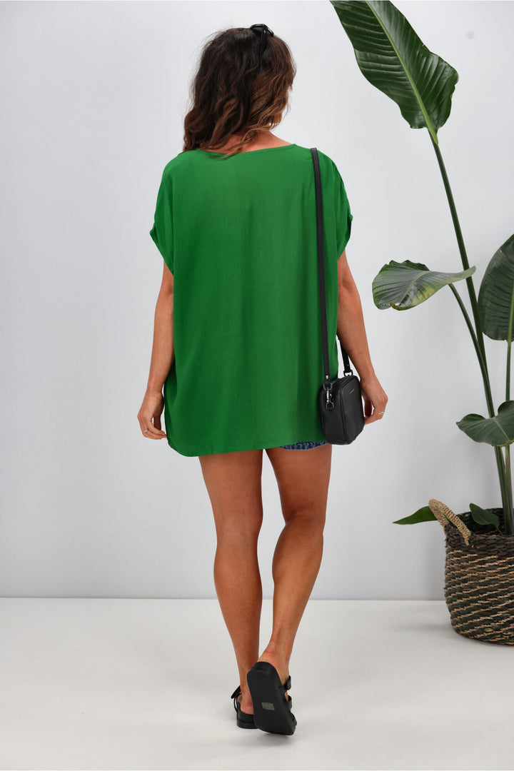 Label Summer Essential Drape V Neck Top Green