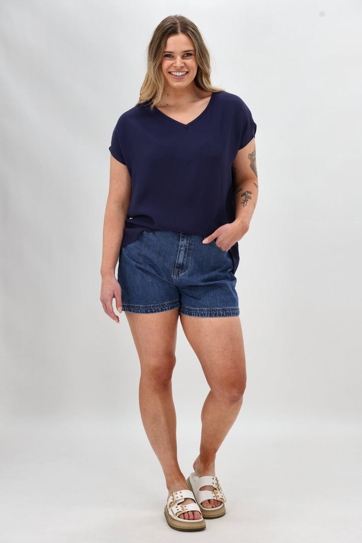 Label Summer Essential Drape V Neck Top Ink