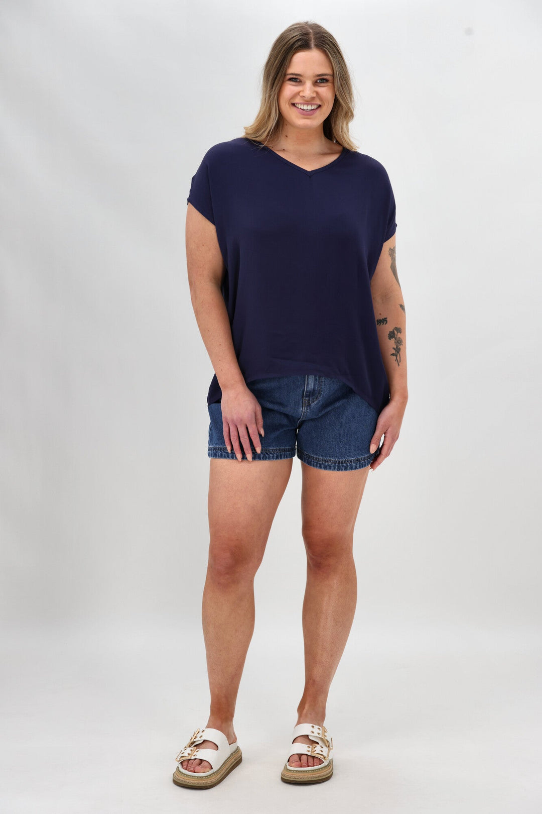 Label Summer Essential Drape V Neck Top Ink