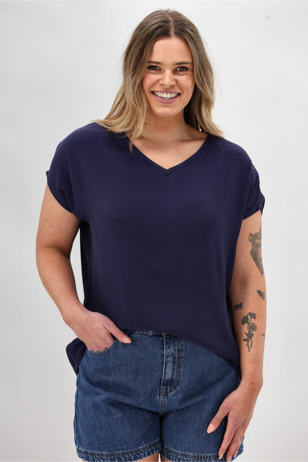 Label Summer Essential Drape V Neck Top Ink