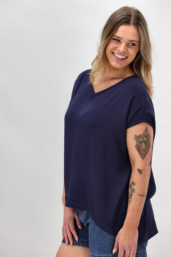 Label Summer Essential Drape V Neck Top Ink