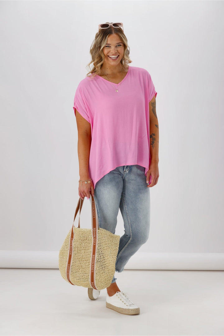 Label Summer Essential Drape V Neck Top Pale Pink