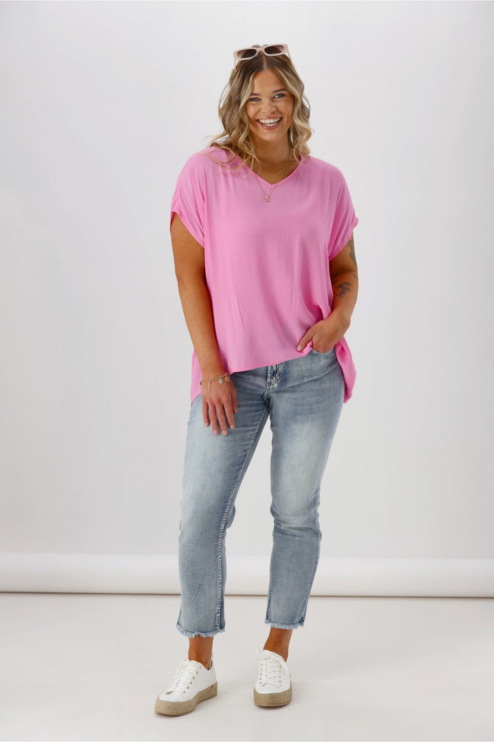 Label Summer Essential Drape V Neck Top Pale Pink