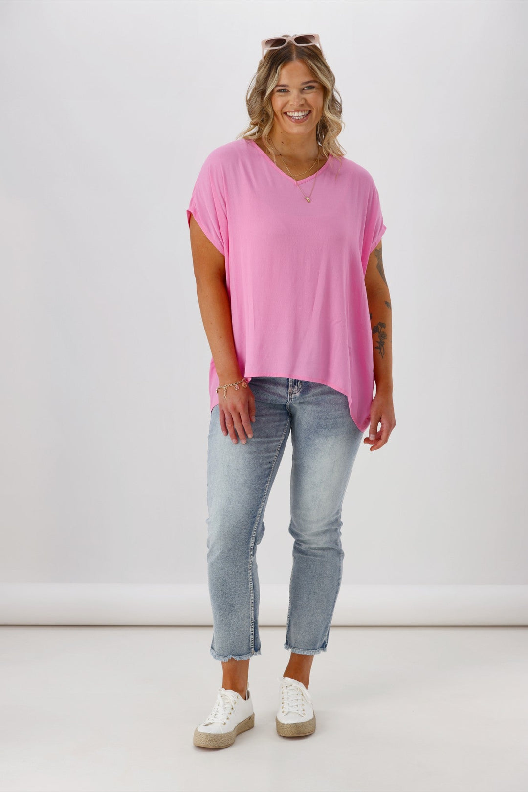 Label Summer Essential Drape V Neck Top Pale Pink