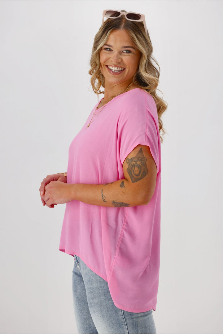 Label Summer Essential Drape V Neck Top Pale Pink