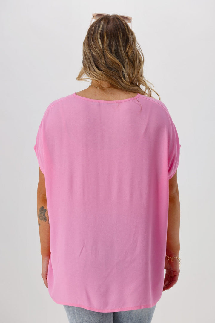 Label Summer Essential Drape V Neck Top Pale Pink
