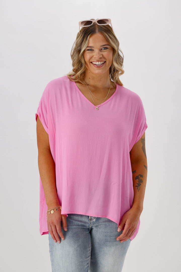 Label Summer Essential Drape V Neck Top Pale Pink