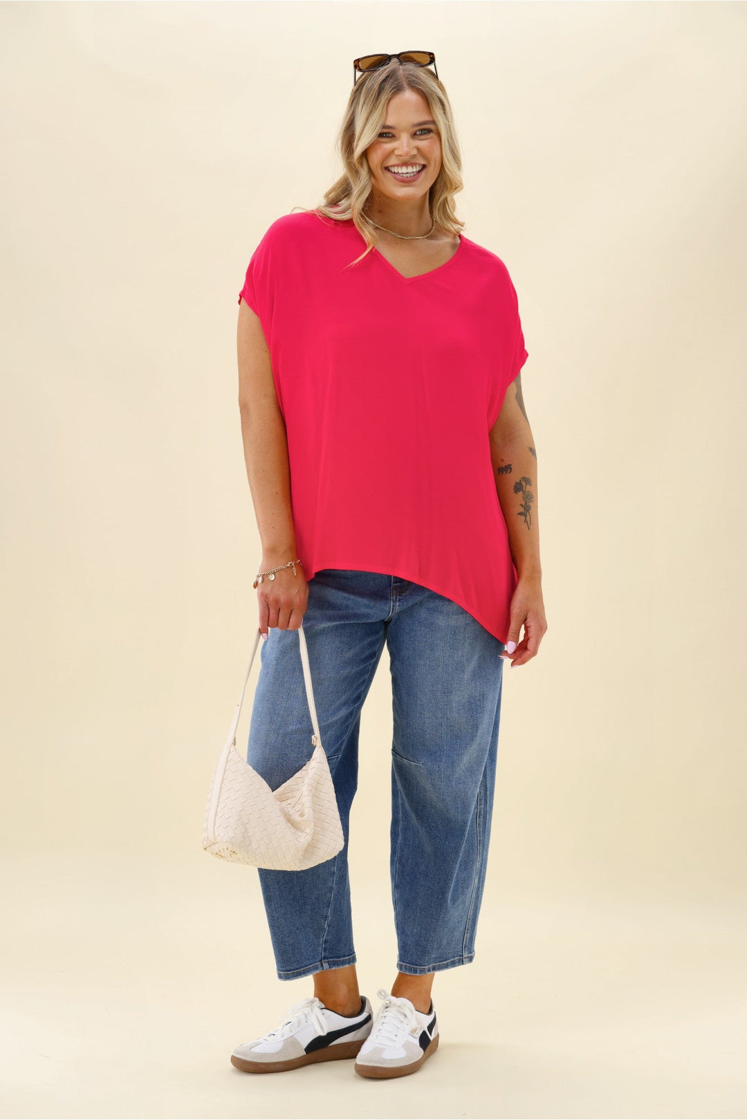 Label Summer Essential Drape V Neck Top Pink