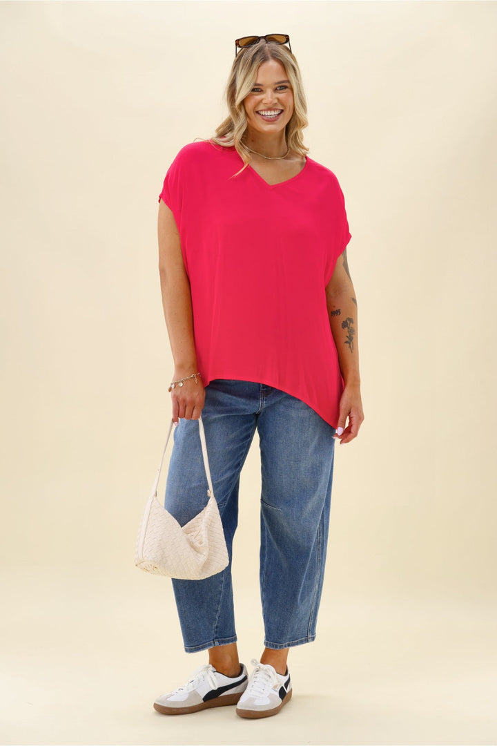Label Summer Essential Drape V Neck Top Pink