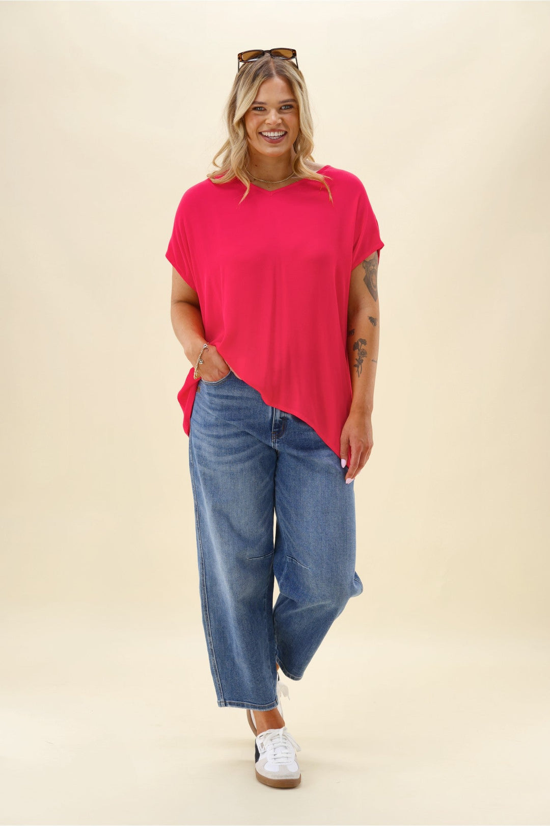 Label Summer Essential Drape V Neck Top Pink