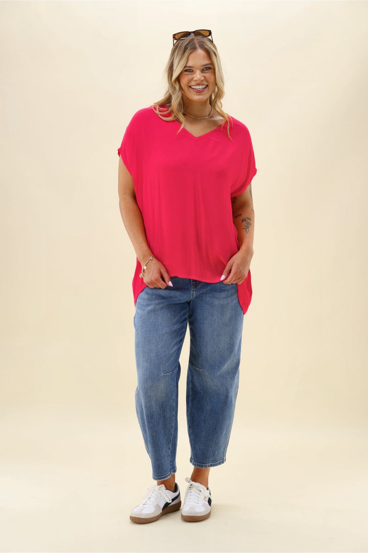 Label Summer Essential Drape V Neck Top Pink