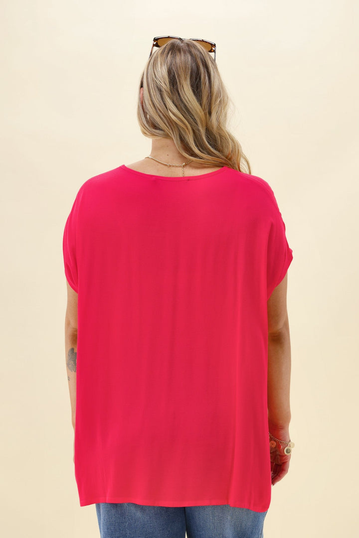 Label Summer Essential Drape V Neck Top Pink