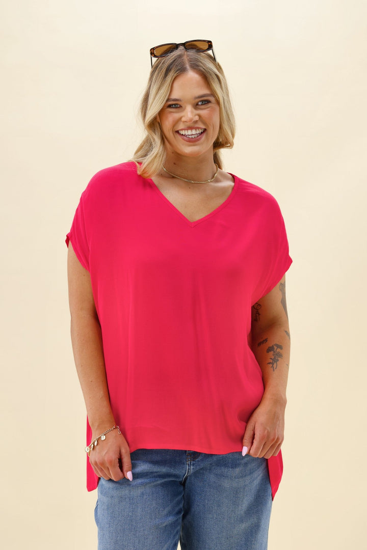 Label Summer Essential Drape V Neck Top Pink