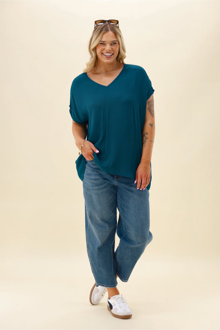 Label Summer Essential Drape V Neck Top Teal
