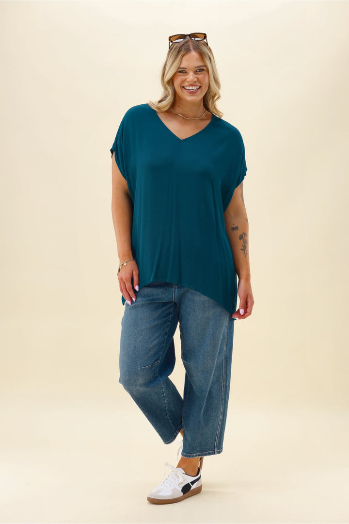 Label Summer Essential Drape V Neck Top Teal