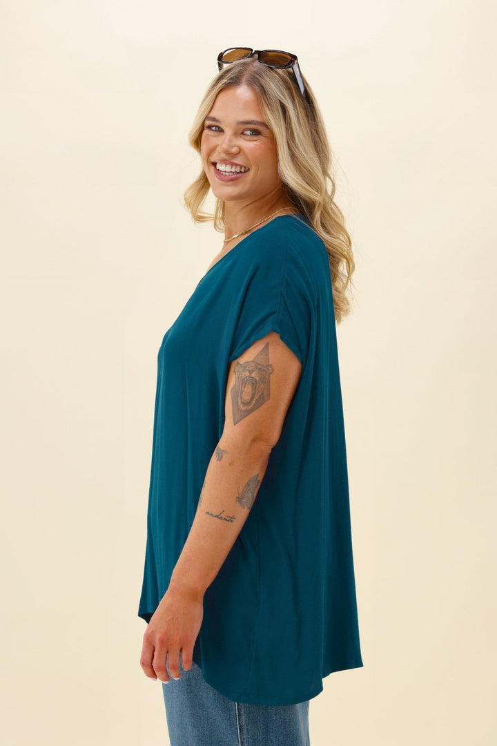 Label Summer Essential Drape V Neck Top Teal