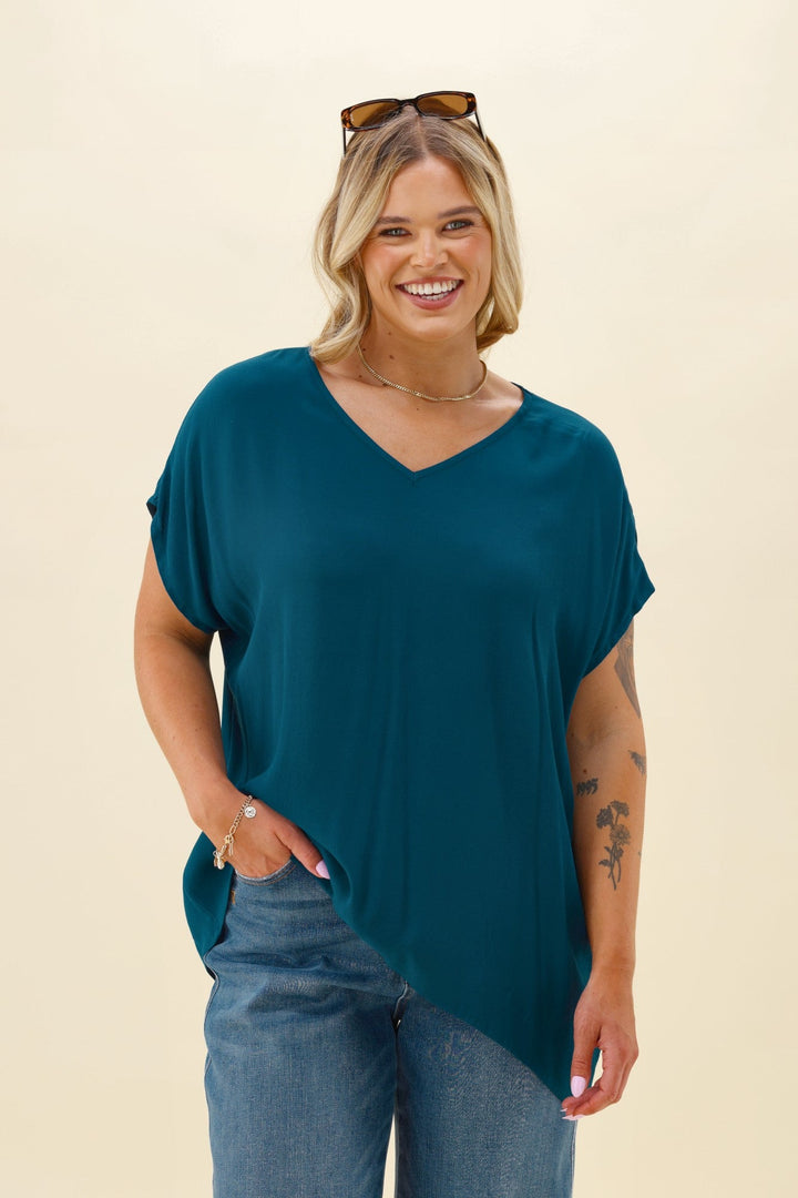 Label Summer Essential Drape V Neck Top Teal