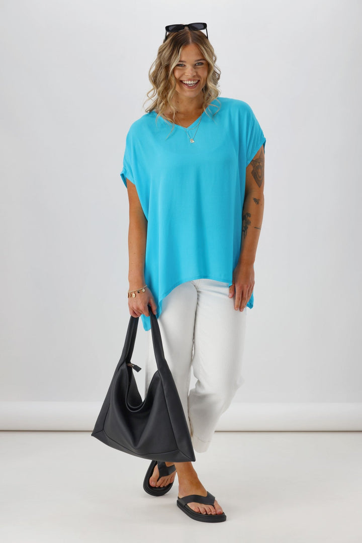 Label Summer Essential Drape V Neck Top Turquoise