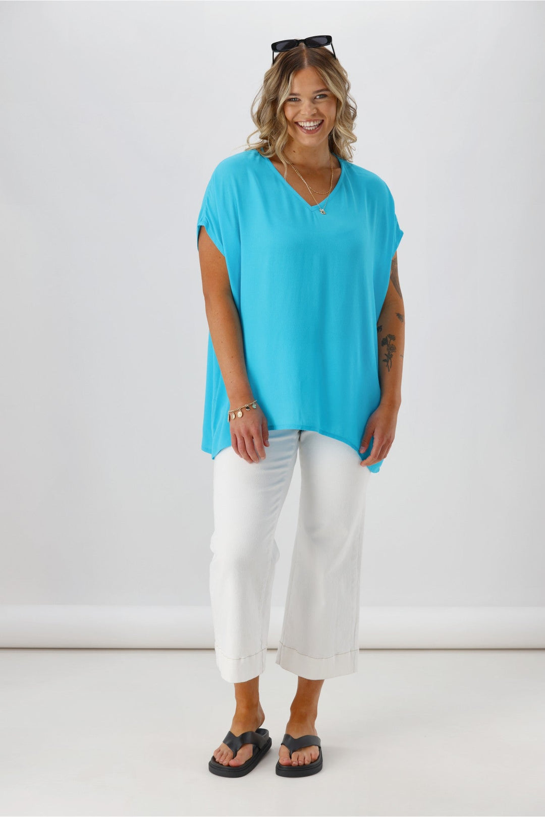 Label Summer Essential Drape V Neck Top Turquoise