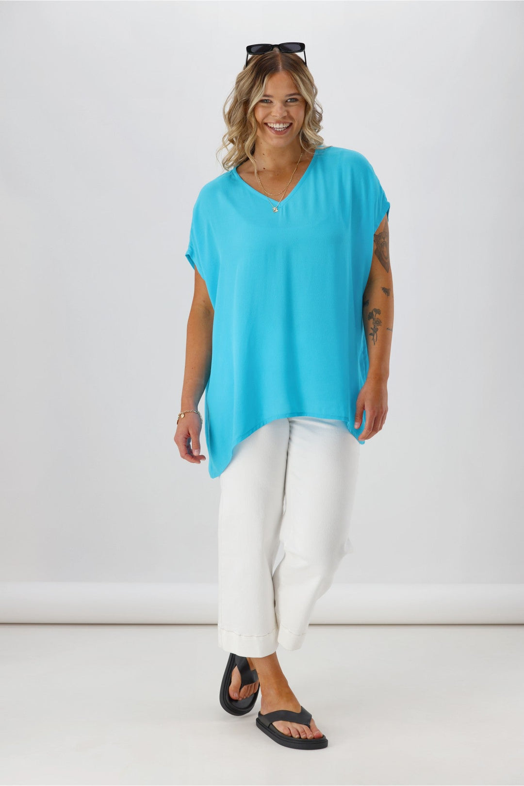 Label Summer Essential Drape V Neck Top Turquoise