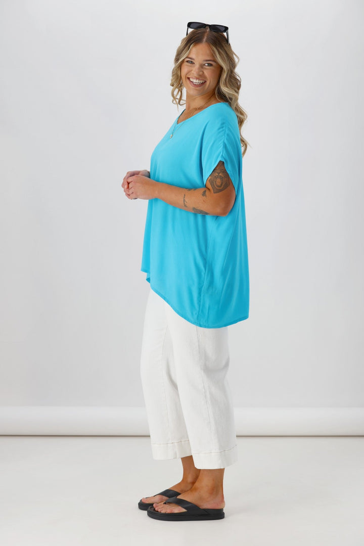 Label Summer Essential Drape V Neck Top Turquoise