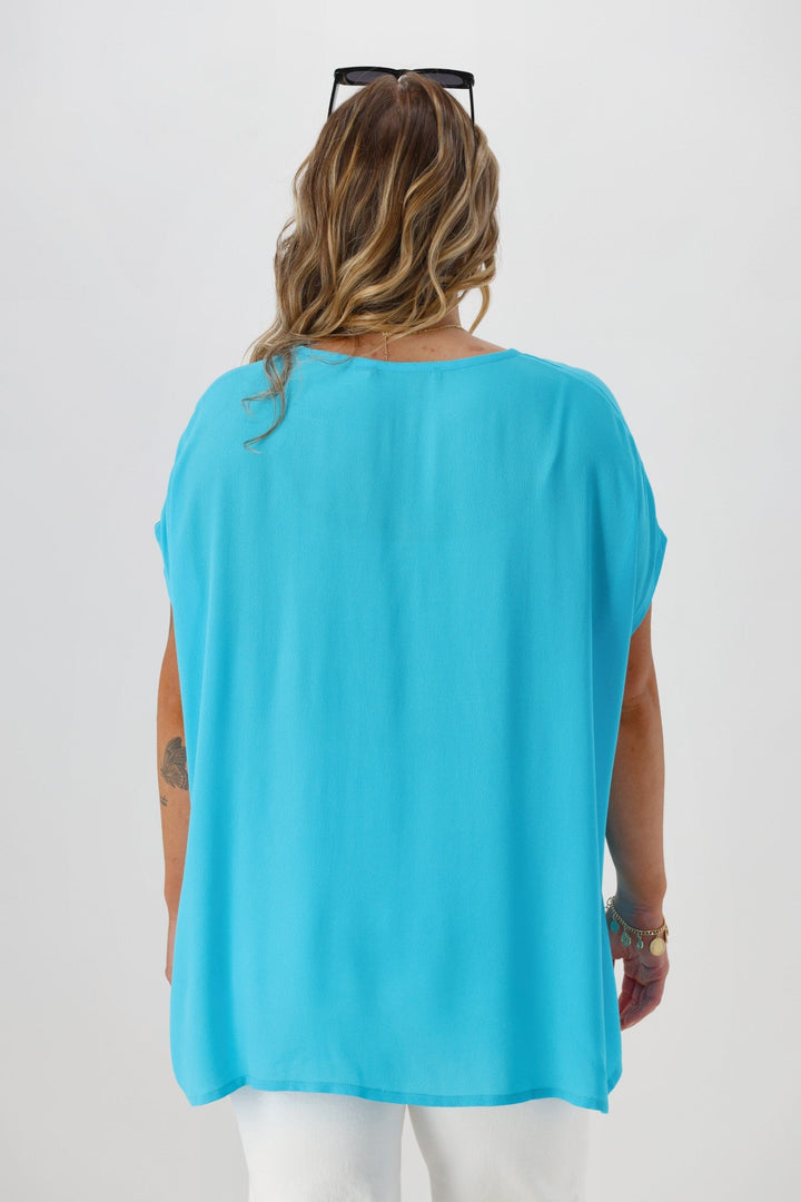 Label Summer Essential Drape V Neck Top Turquoise