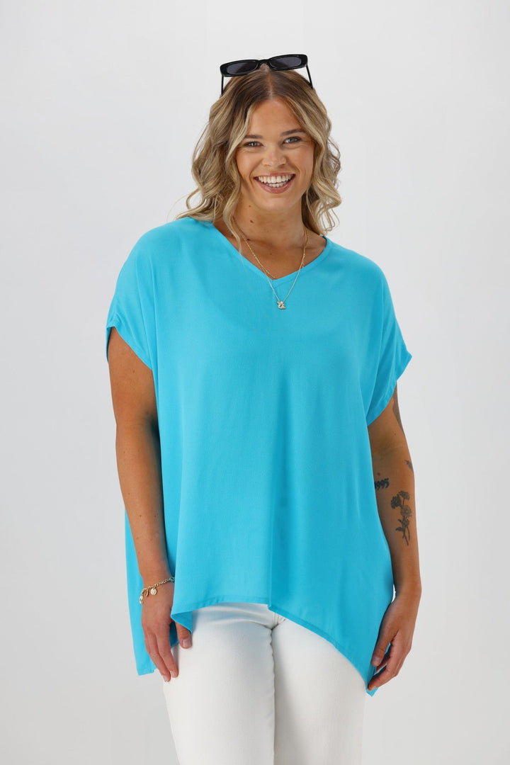 Label Summer Essential Drape V Neck Top Turquoise