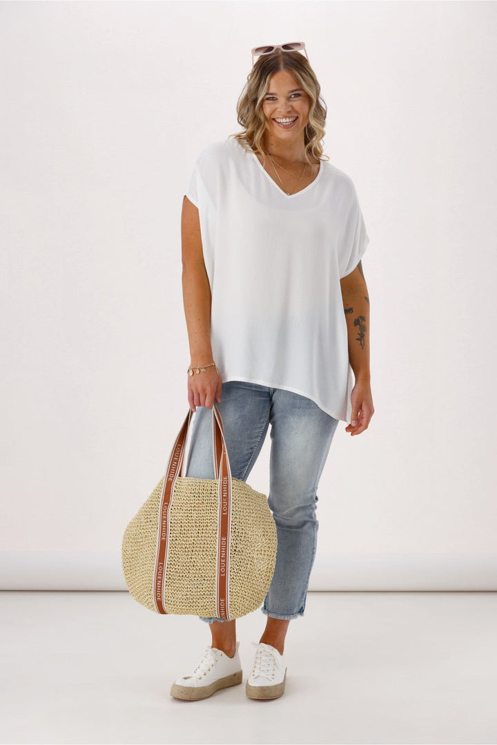 Label Summer Essential Drape V Neck Top White