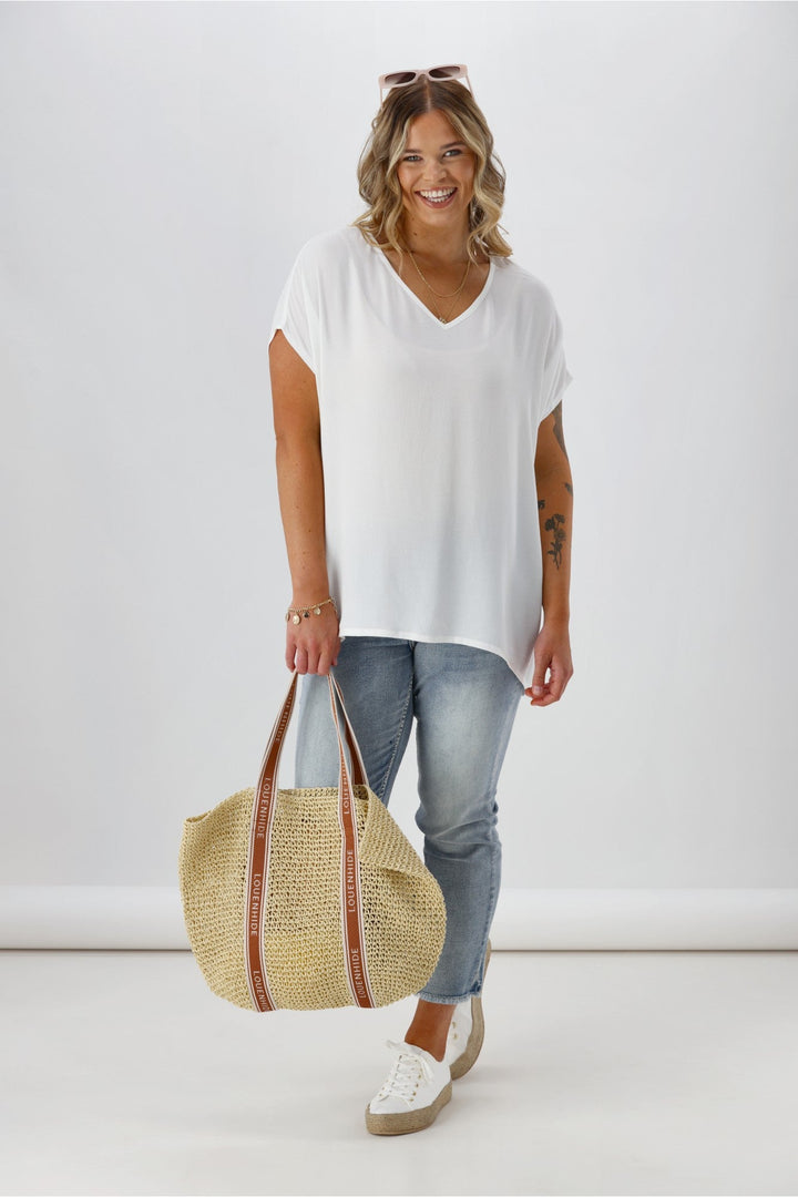 Label Summer Essential Drape V Neck Top White