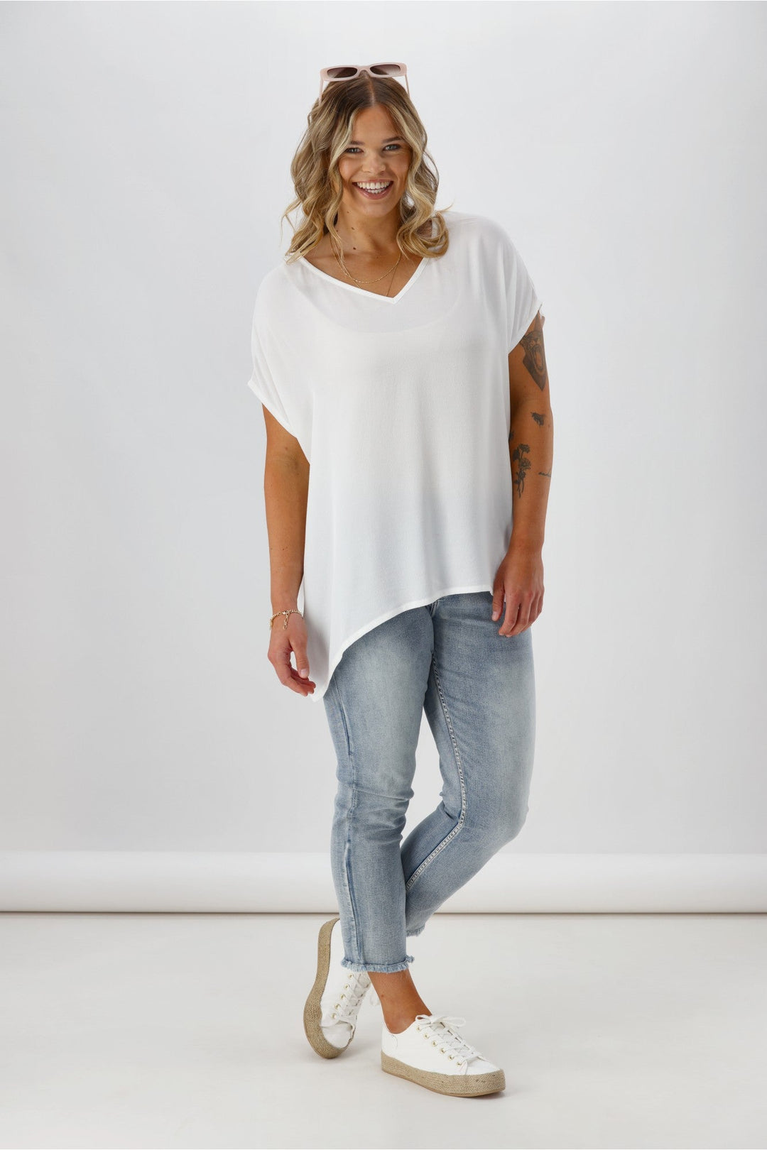 Label Summer Essential Drape V Neck Top White