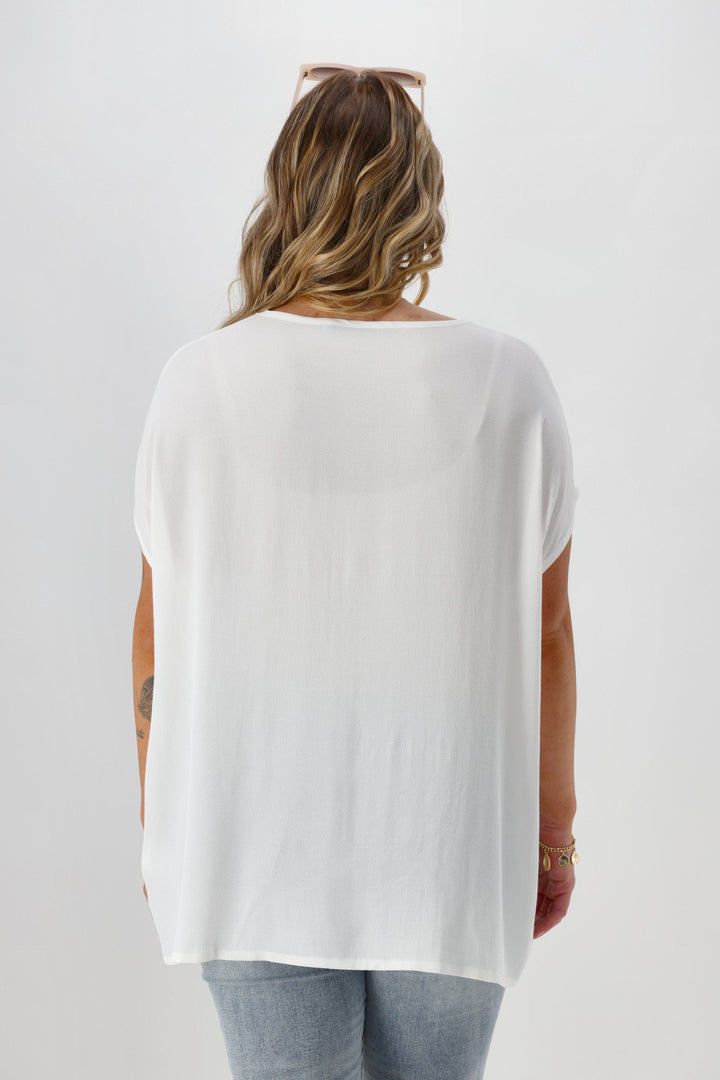 Label Summer Essential Drape V Neck Top White