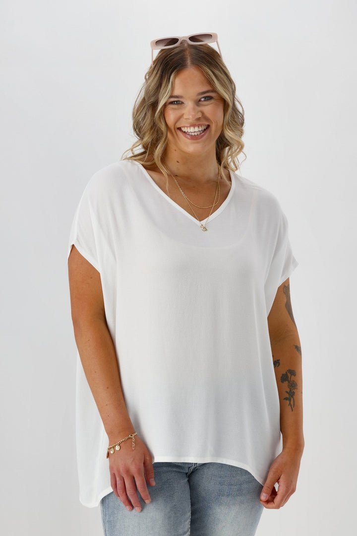 Label Summer Essential Drape V Neck Top White