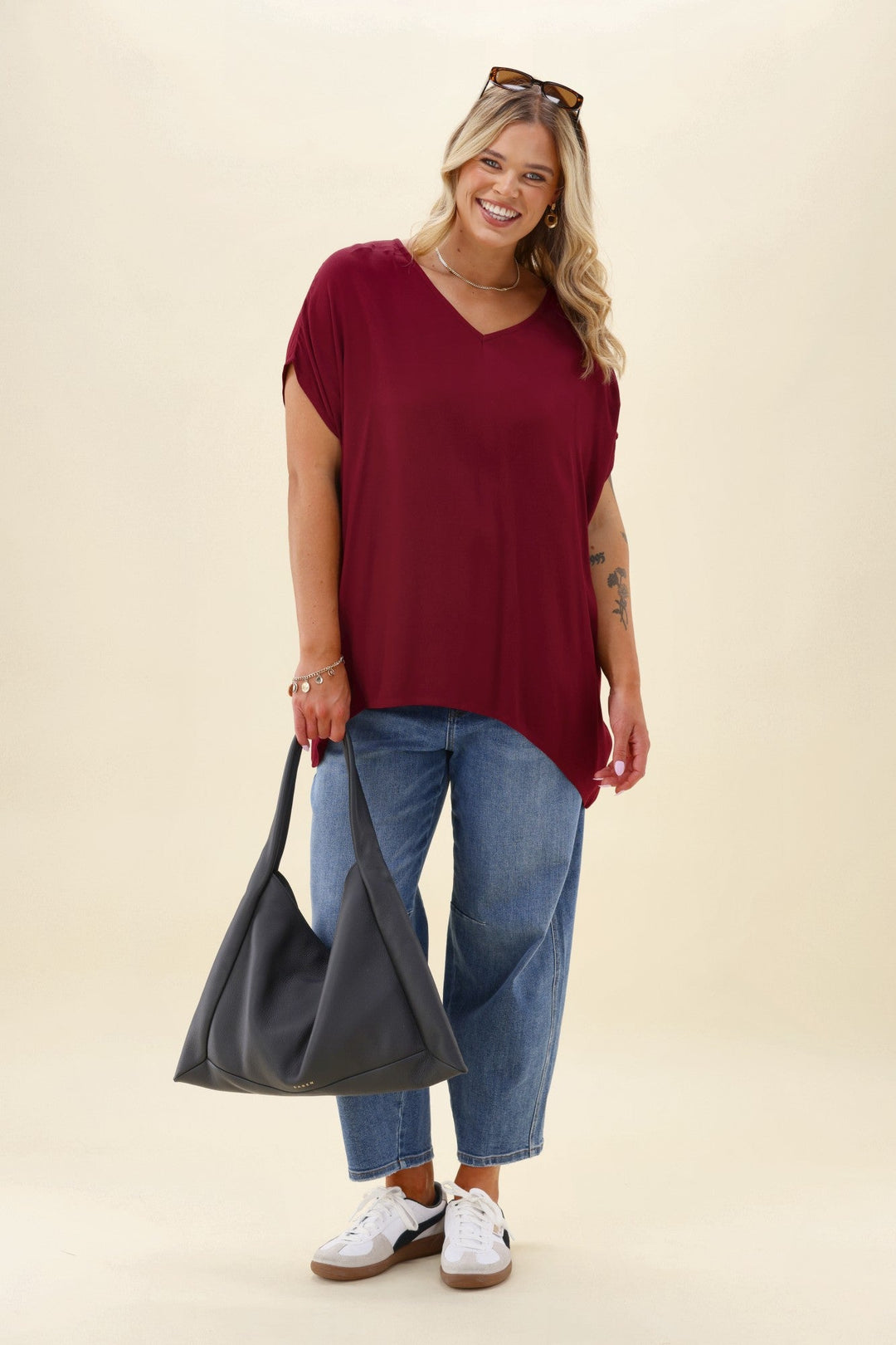 Label Summer Essential Drape V Neck Top Wine