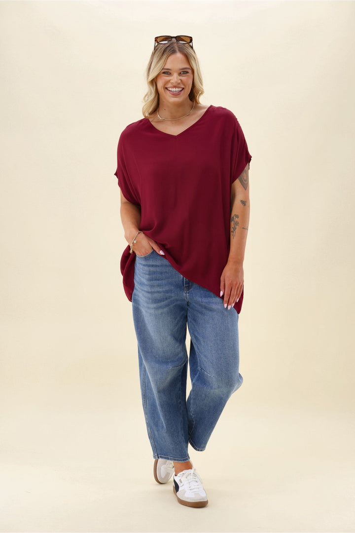 Label Summer Essential Drape V Neck Top Wine