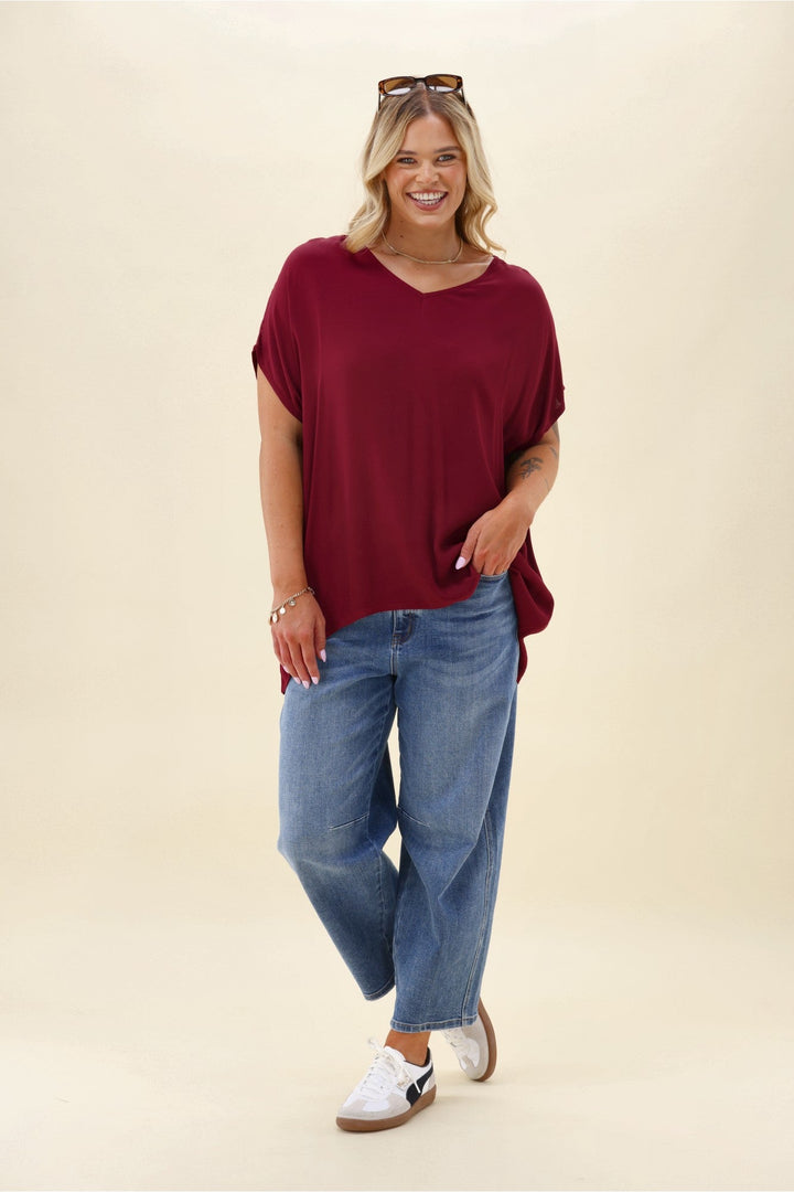 Label Summer Essential Drape V Neck Top Wine