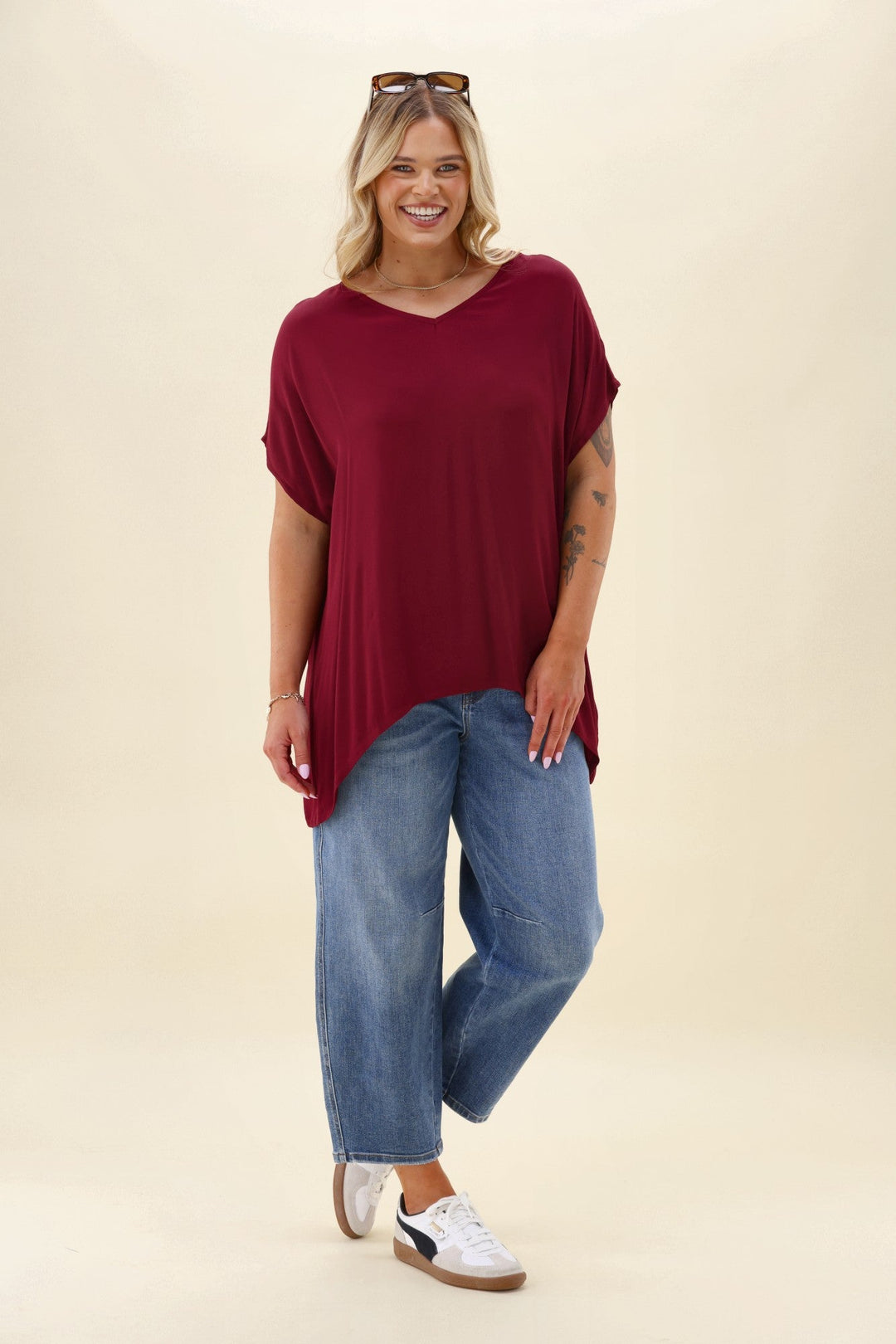 Label Summer Essential Drape V Neck Top Wine