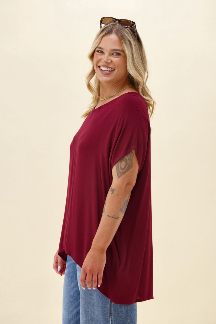 Label Summer Essential Drape V Neck Top Wine