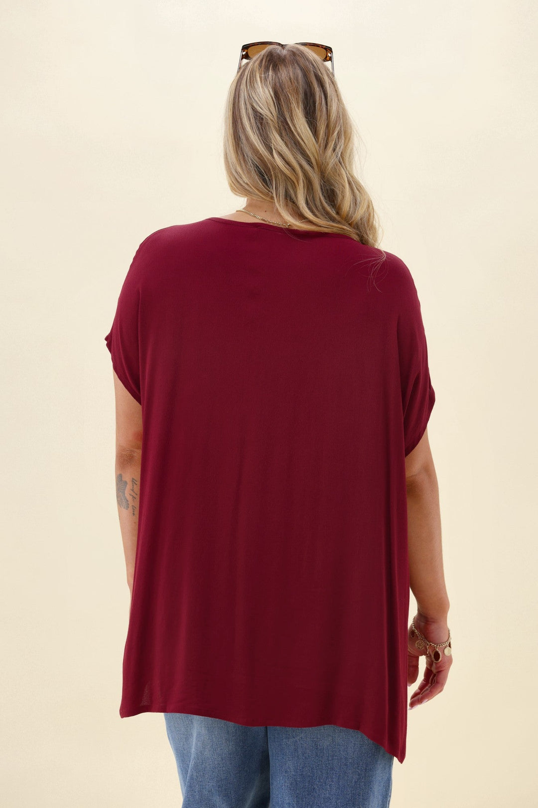 Label Summer Essential Drape V Neck Top Wine