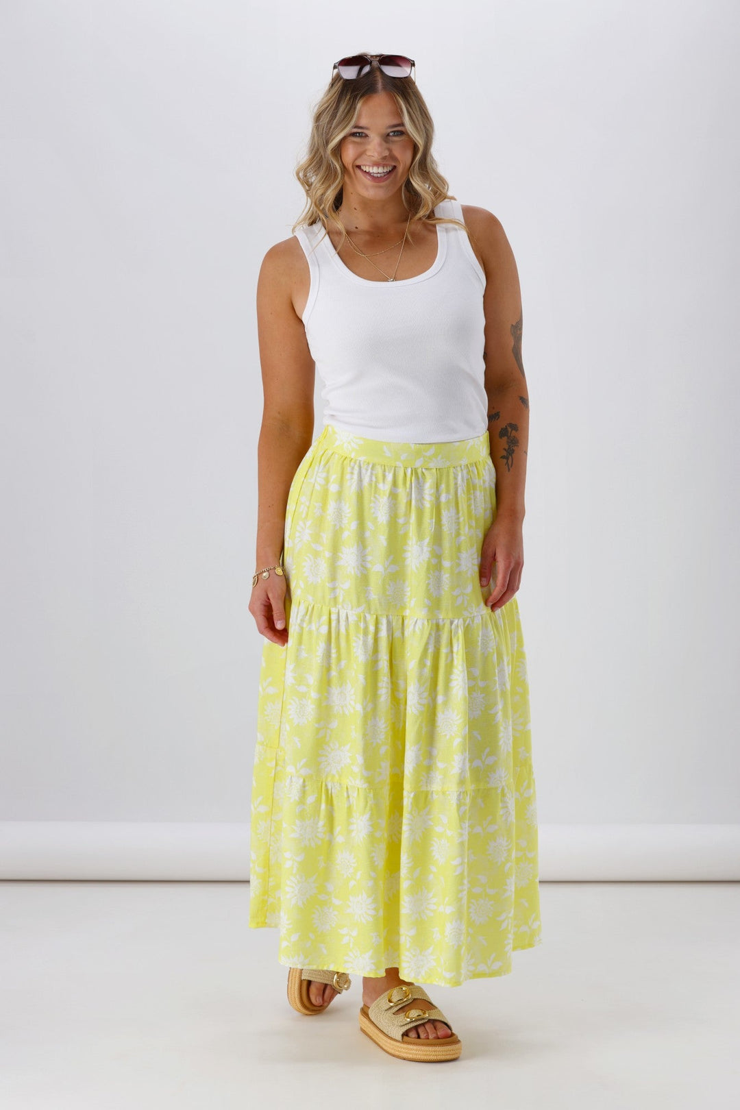 Label Sunflower Skirt Yellow White Floral