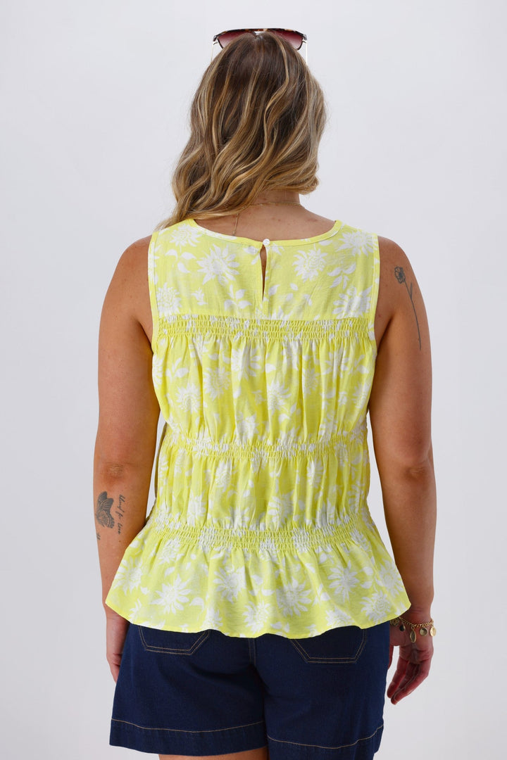 Label Sunflower Top Yellow White Floral