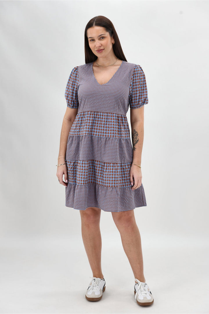Label Sussex Tiered Dress Chocolate Blue