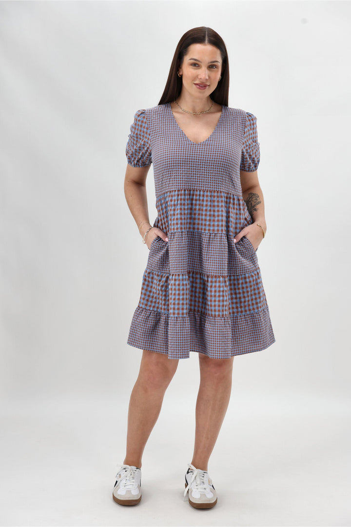 Label Sussex Tiered Dress Chocolate Blue