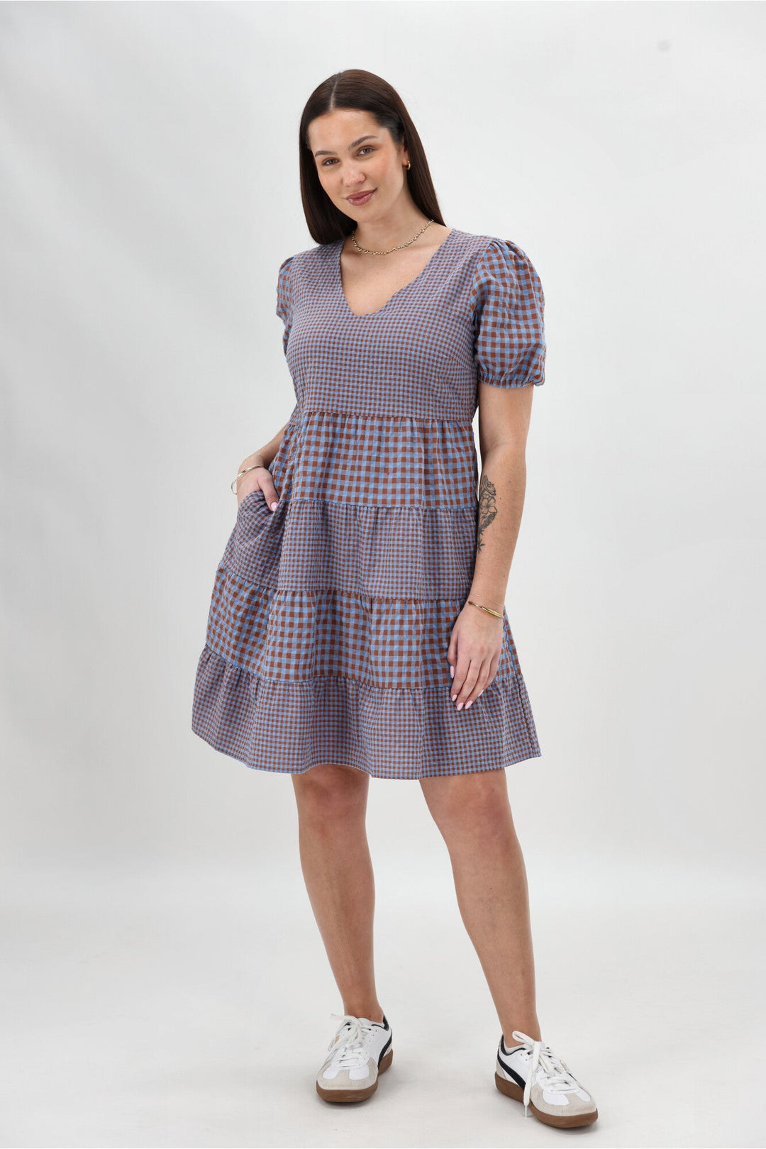 Label Sussex Tiered Dress Chocolate Blue
