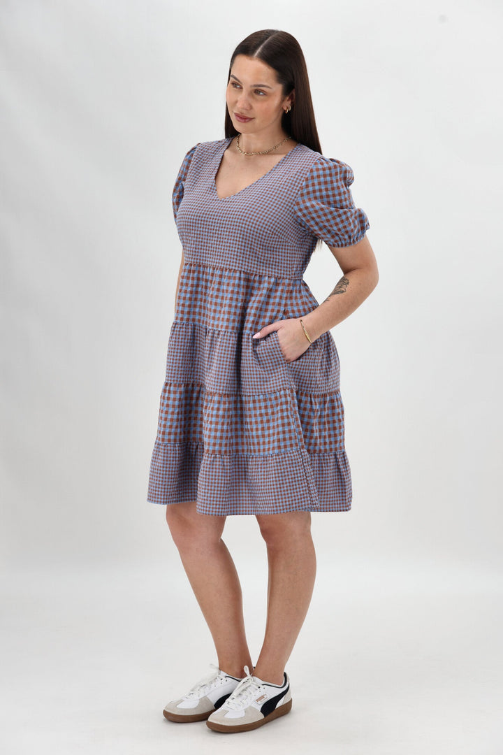 Label Sussex Tiered Dress Chocolate Blue