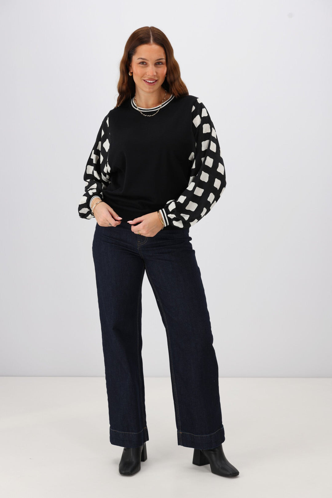 Label Talina Knit Top With Woven Sleeve Black